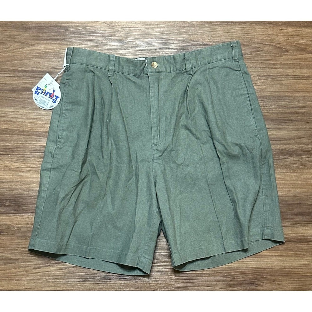 Pivot Rules Men's Olive Green Linen Cotton Blend Pleated Golf Shorts Size 36